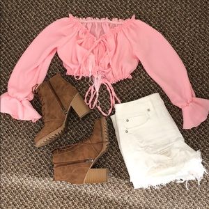 Pink ruffle crop top. Size medium